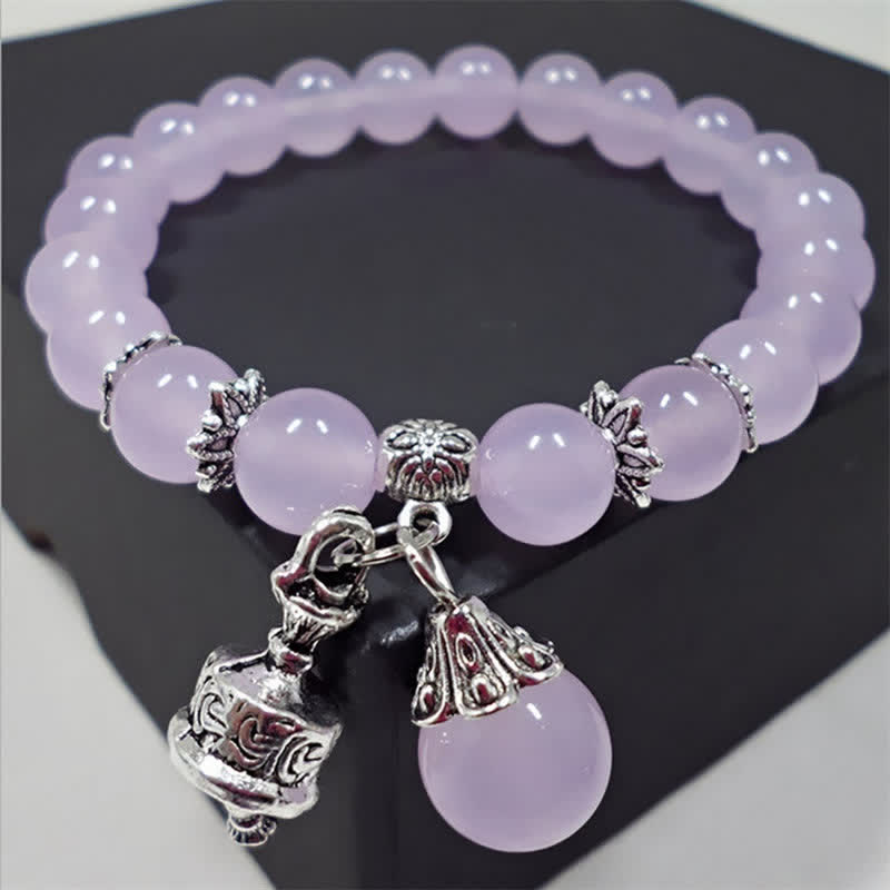 Pulsera con dije de campana con cuentas de energía de piedra de calcedonia de cristal vintage