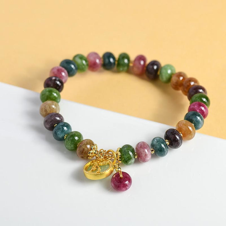 Pulsera de amor con dije de conejo y turmalina colorida con Buddha Stones