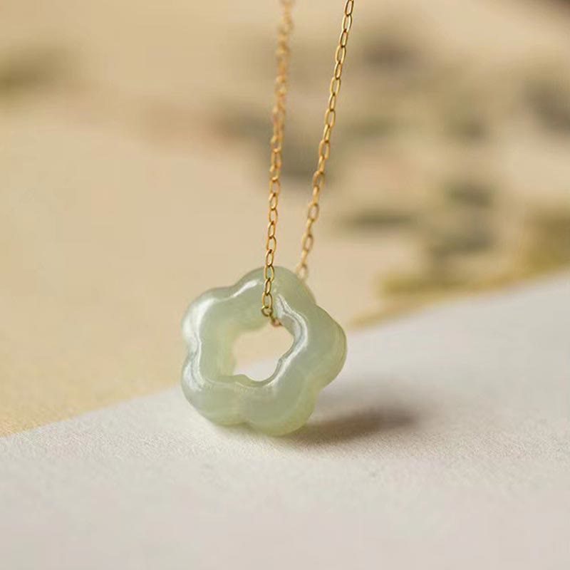 Colgante de collar con dije floral de la suerte de jade cian de jade hetiano con Buddha Stones - Jade Hetian (Prosperidad ♥ Abundancia) - Plata de ley 925 - image 2