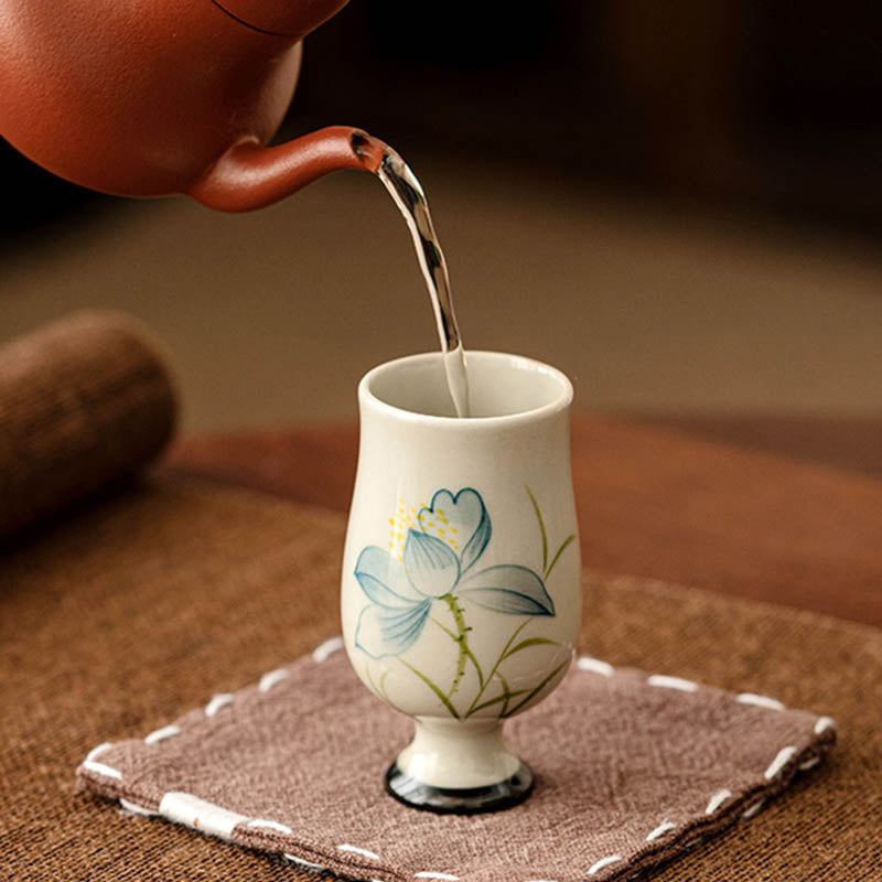Taza de té de cerámica de flor de loto pintada a mano con Buddha Stones, taza de té de Kung Fu