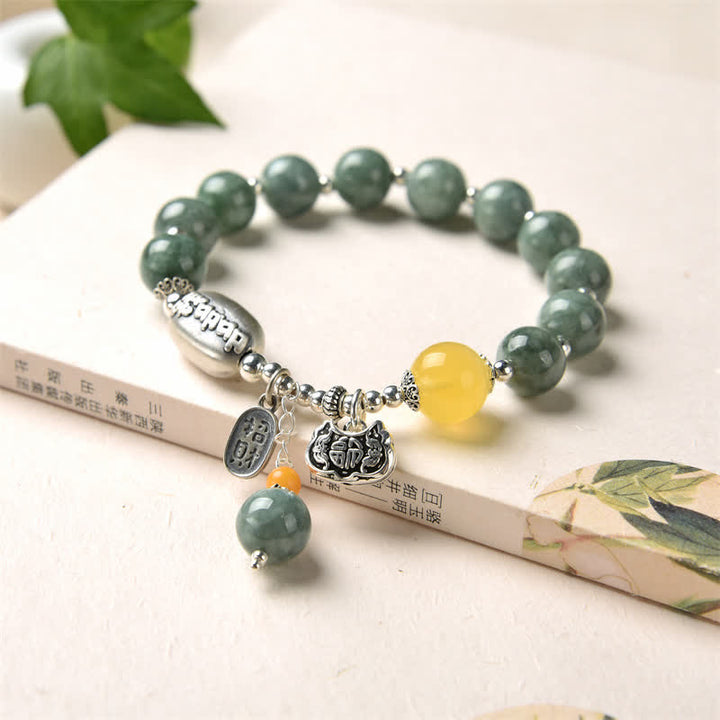 Pulsera de éxito de ámbar, jade cian y plata de ley 925