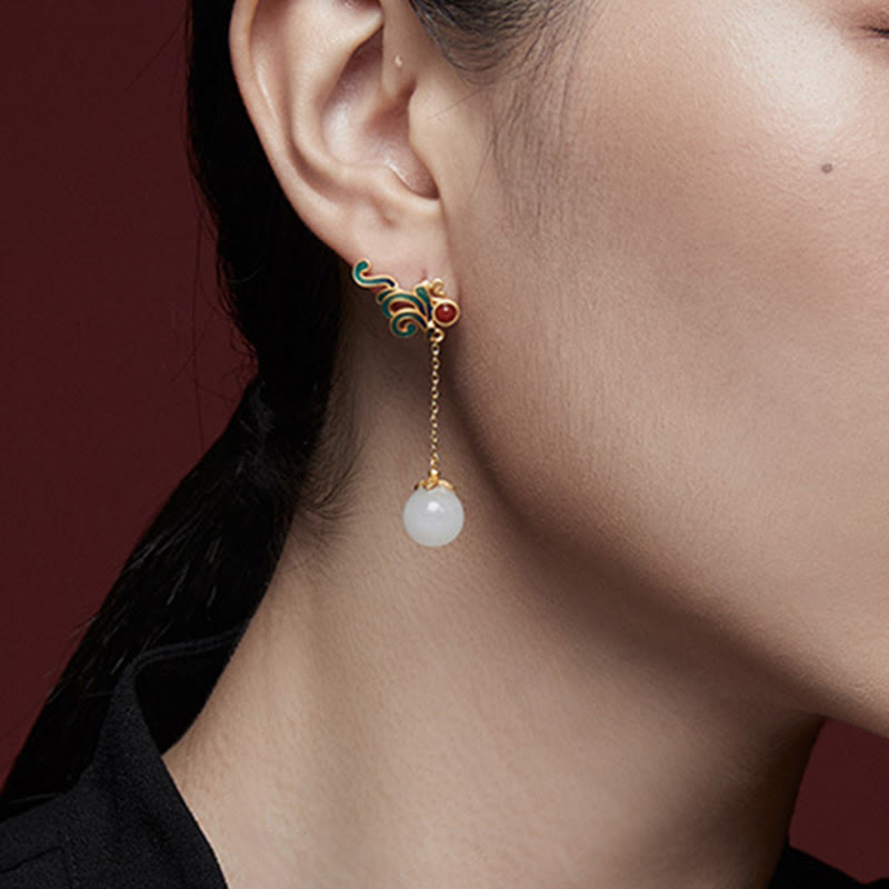 Pendientes colgantes con cuentas de ágata roja y jade blanco vintage con Buddha Stones