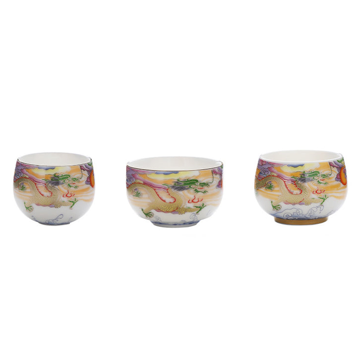 Taza de té de cerámica con Buddha Stones, dragón, Fénix, nubes propicias, sol, olas del océano, taza de té de Kung Fu