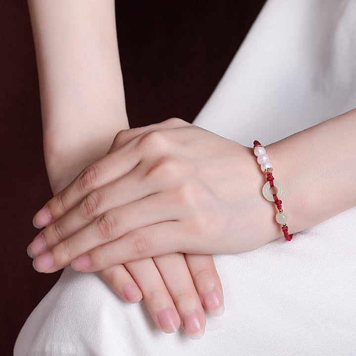 Pulsera de la suerte con perlas y hebilla de la paz de jade hetiano chapado en plata de ley 925 con Buddha Stones - image 8