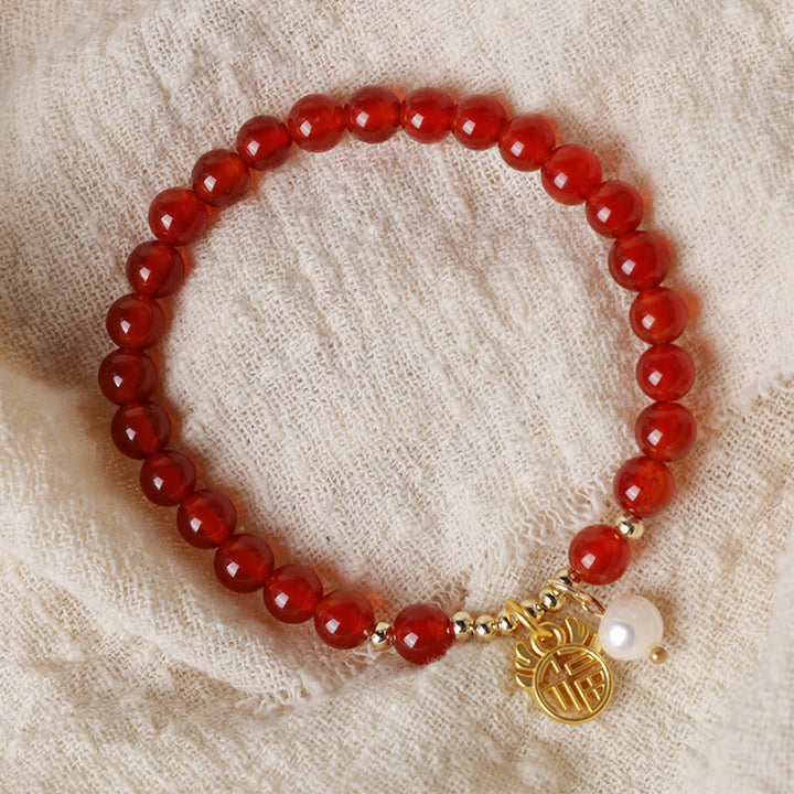Buddha Stones Año del Dragón Ágata Roja Jade Hebilla de la Paz Pulsera de Éxito del Personaje Fu