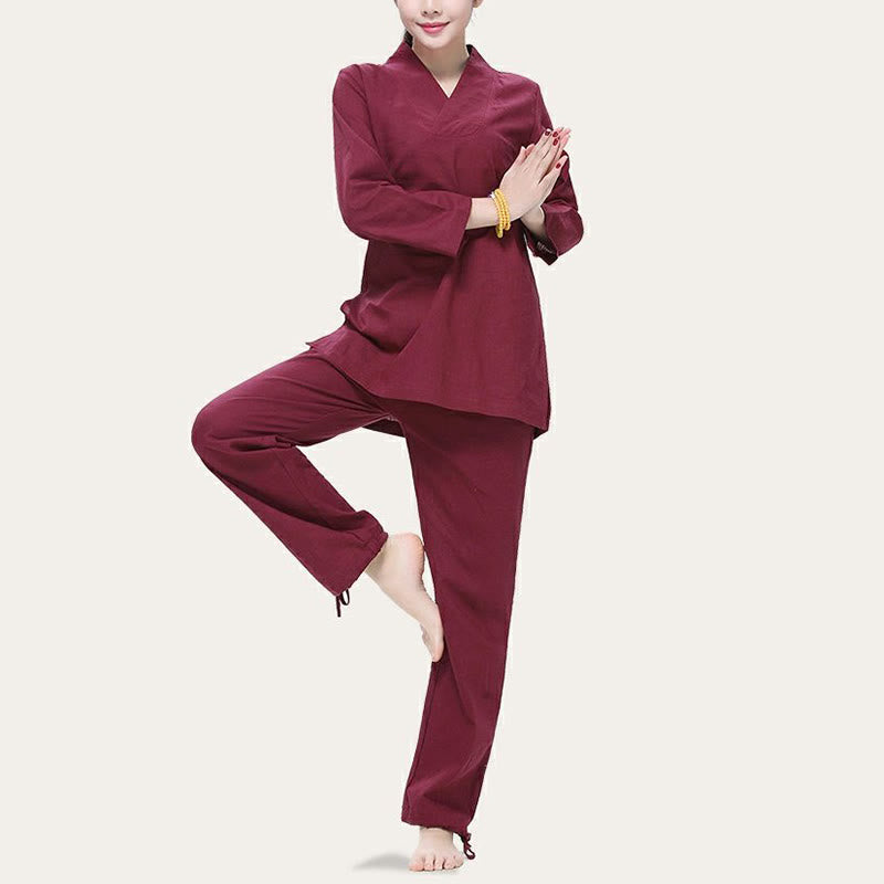 Conjunto de ropa de lino y algodón para mujer, uniforme con diseño de Buddha Stones, práctica Zen, Yoga, meditación, oración, cuello en V - image 1