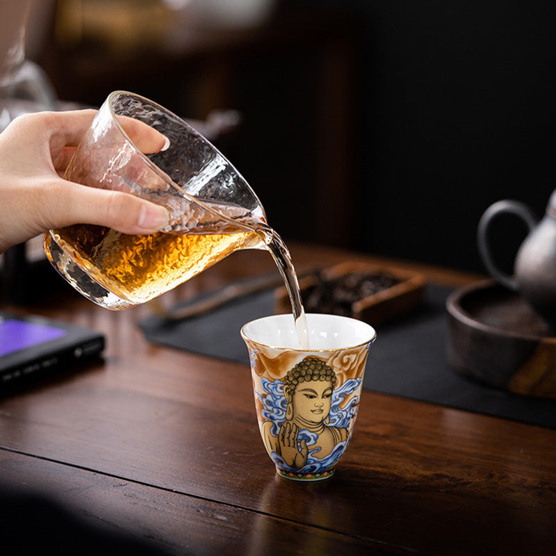 Taza de té de Kung Fu con Buddha Stones, color Dunhuang, Apsaras voladoras