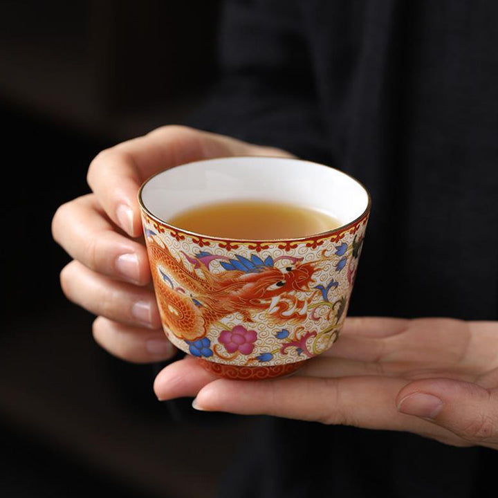 Tazas de té de cerámica de Kung Fu con Buddha Stones , 2 uds., Dragón Fénix