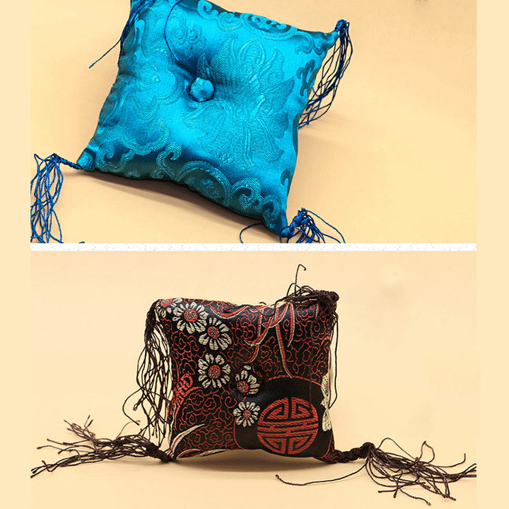 Decoración de cojín de cuenco tibetano con decoración de borlas