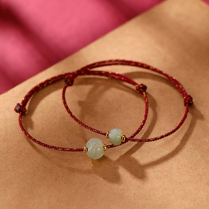 Pulsera de hilo rojo de la suerte de loto de jade hetiano chapado en plata de ley 925 con Buddha Stones - image 0