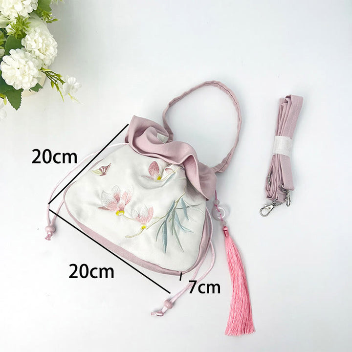 Buddha Stones Suzhou Bordado Camelia Magnolia Peonía Loto Seda Bolso Bandolera Bolso Bandolera Bolso