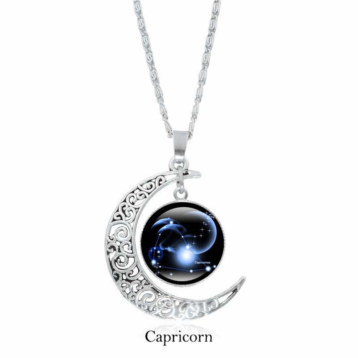 Colgante de cadena con collar de protección de la luna de las 12 constelaciones del zodíaco con Buddha Stones