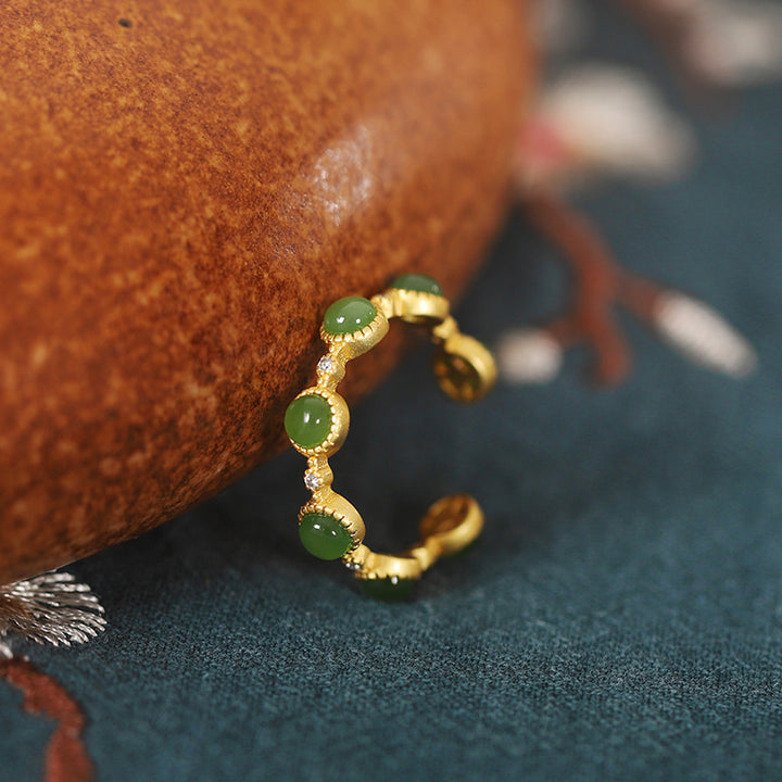 Anillo ajustable calmante curativo de jade cian con Buddha Stones - image 8