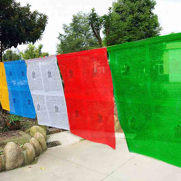 Bandera de oración tibetana de 5 colores, caballo de viento auspicioso al aire libre, 25 uds.