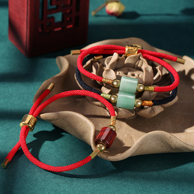 Pulsera de cuerda trenzada con protección de la suerte, malaquita, piedra roja, Aventurina verde hecha a mano, Buddha Stones del Tíbet
