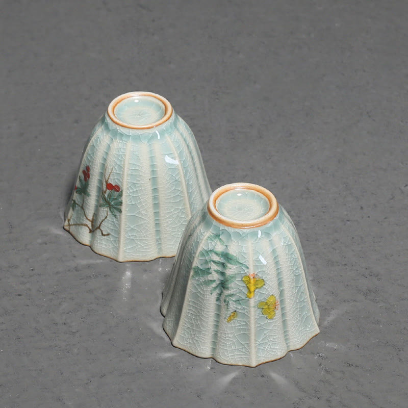 Taza de té de cerámica de Kung Fu con Buddha Stones , níspero, cornejo, espino, gloria de la mañana