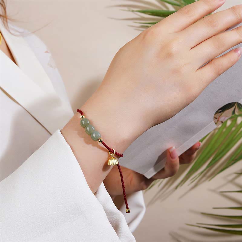 Pulsera trenzada hecha a mano con cuentas de jade hetiano, vaina de loto, prosperidad, suerte, Buddha Stones