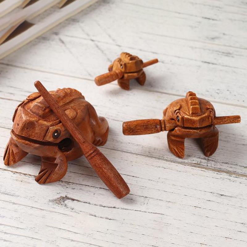 Buddha Stones hechas a mano FengShui, rana de la suerte y la riqueza, Mini rana croadora de madera, decoración Guiro