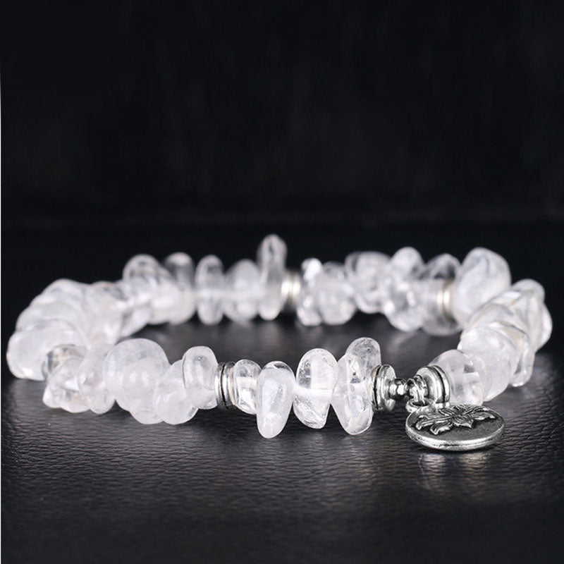 Pulsera curativa de loto de cristal blanco natural con Buddha Stones