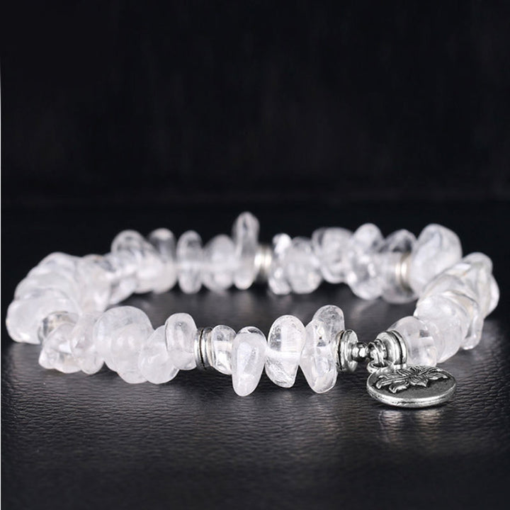 Pulsera curativa de loto de cristal blanco natural con Buddha Stones