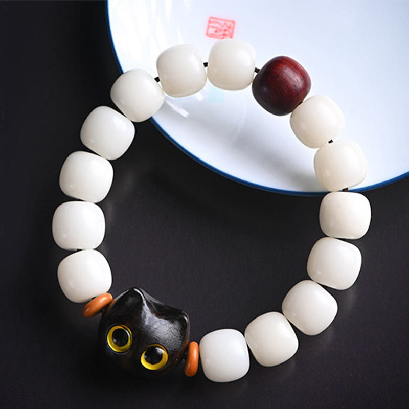 Buddha Stones, semillas naturales de Bodhi, hoja pequeña, sándalo rojo, madera de ébano, pulsera de sabiduría de gato de la suerte - image 5