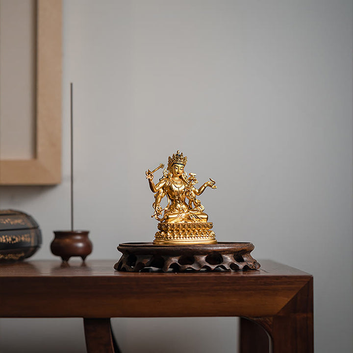 Estatuilla de oro Manjusri Bodhisattva de cuatro brazos, estatua de cobre de serenidad y compasión, decoración del hogar - image 6