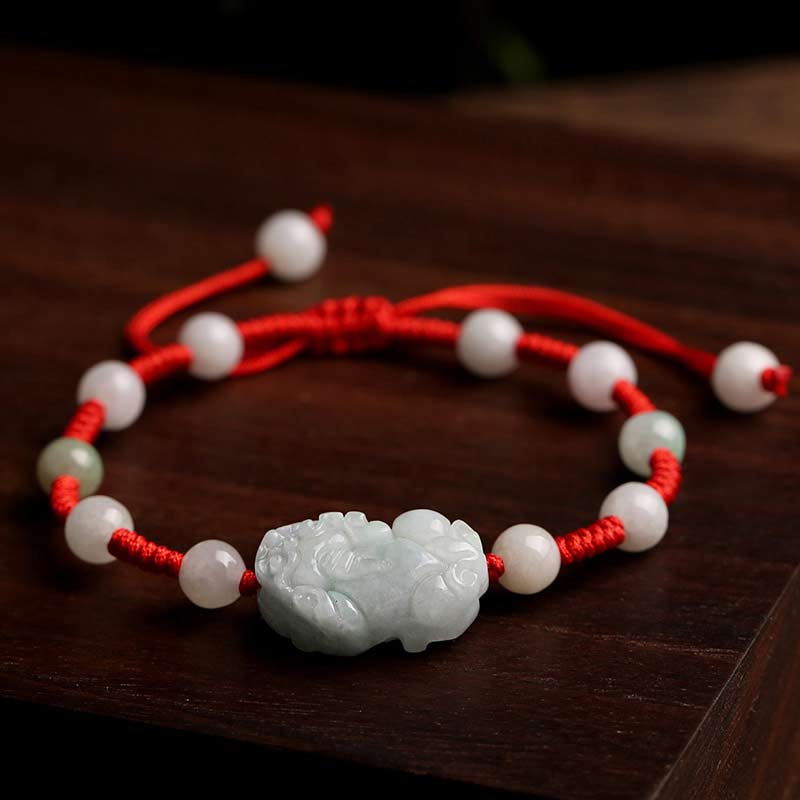 Pulsera de la suerte PiXiu de jade natural con Buddha Stones