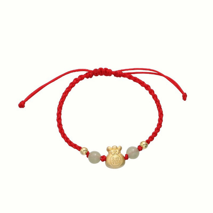 Pulsera trenzada de la suerte con cuentas de jade y bolsa de dinero de la suerte con Buddha Stones