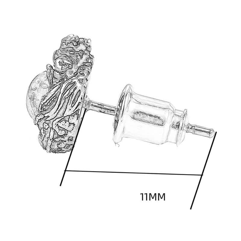 Pendientes de tuerca de plata de ley 925 con Buddha Stones, dragón de ámbar natural, protección del éxito