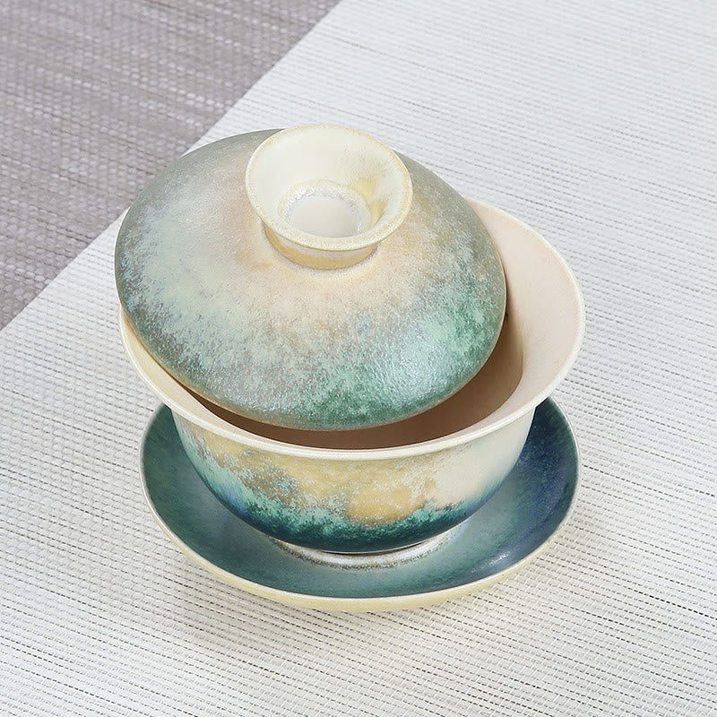 Taza de té y platillo de cerámica de porcelana con diseño de olas del océano, Buddha Stones , Gaiwan Sancai, Kung Fu, con tapa