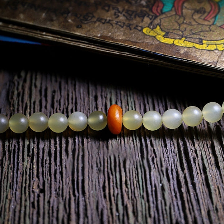 Pulsera de la suerte con 108 cuentas de Mala, cuerno de oveja del Tíbet, ámbar