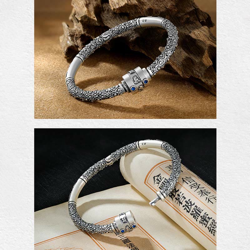 Pulsera de creatividad grabada con Buddha Stones de plata de ley 990, nubes auspiciosas tibetanas, Om Mani Padme Hum - image 4