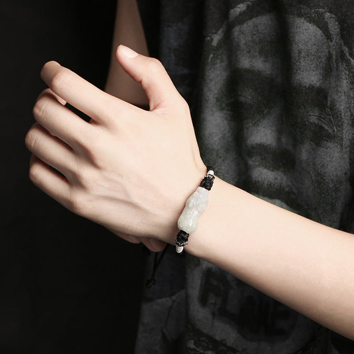 Pulsera de cuerda trenzada de Buddha Stones hecha a mano de Jade Natural PiXiu suerte prosperidad