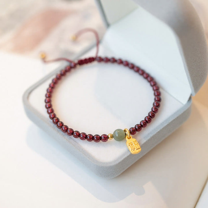 Pulsera con dije curativo de personaje Fu de la suerte, granate, cuarzo, fresa Natural, Buddha Stones