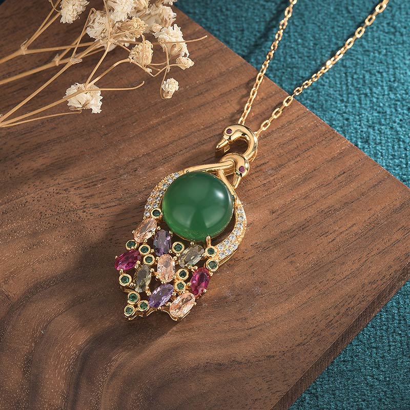 Colgante de cadena con collar de éxito de jade cian con Buddha Stones