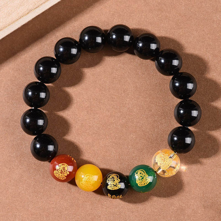 Buddha Stones Obsidiana con brillo dorado Obsidiana arcoíris Obsidiana negra Cinco direcciones Dioses de la riqueza Pulsera