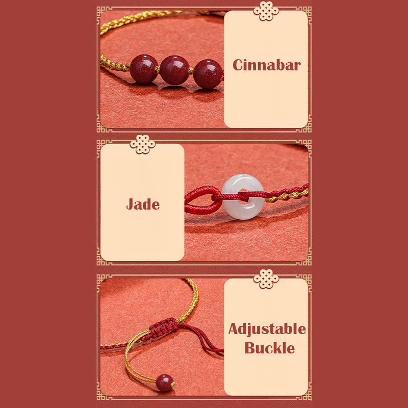 Pulsera de bendición con hebilla de paz de jade cinabrio natural con Buddha Stones