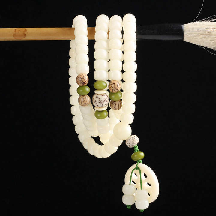 Pulsera de la suerte de 108 cuentas de Mala de semilla de Bodhi blanca