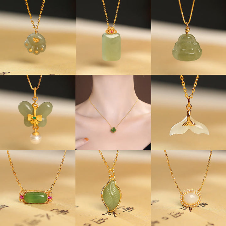Plata de Ley 925 Natural Hetian Jade cian Jade suerte riendo Buda mariposa collar colgante - image 1