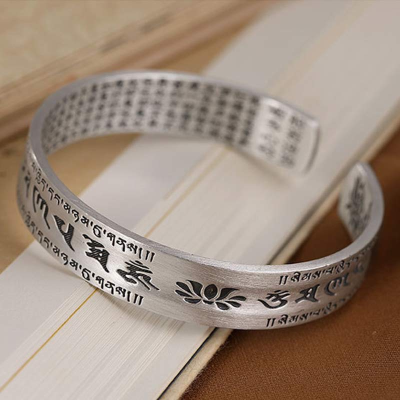 Pulsera de plata de ley 999 con Buddha Stones Om Mani Padme Hum Lotus Wisdom