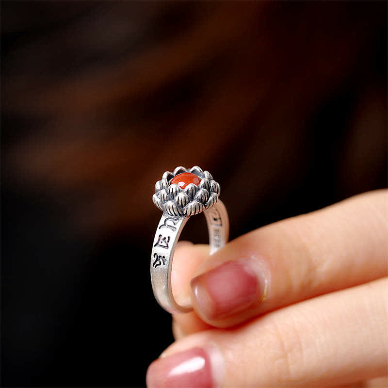 Anillo de bendición de confianza de ágata roja de loto de plata de ley 925 - image 3
