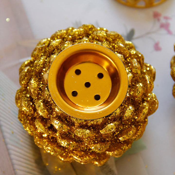 Mini quemador de incienso con diseño de cono de pino dorado, decoración de mesa para el hogar, rituales espirituales