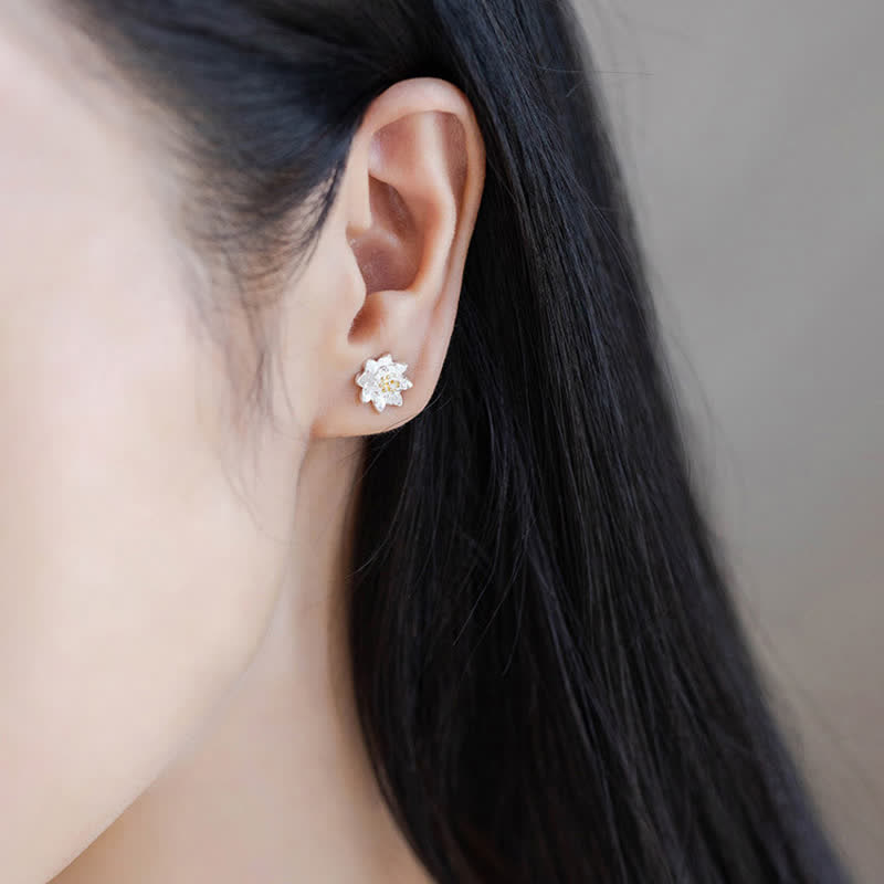Pendientes de equilibrio de flor de loto de plata de ley 925 con Buddha Stones