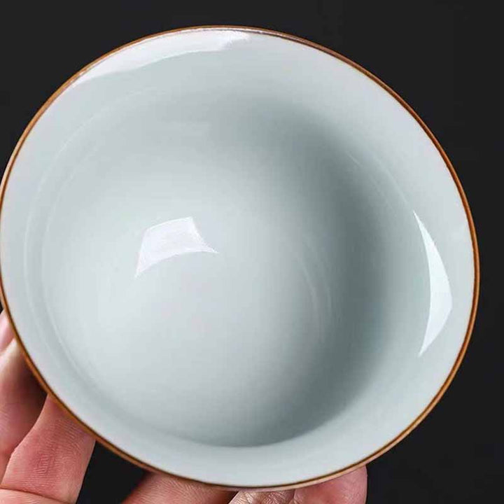 Taza de té y platillo con tapa, Gaiwan Sancai de cerámica verde, pino tradicional, Buddha Stones , Kung Fu