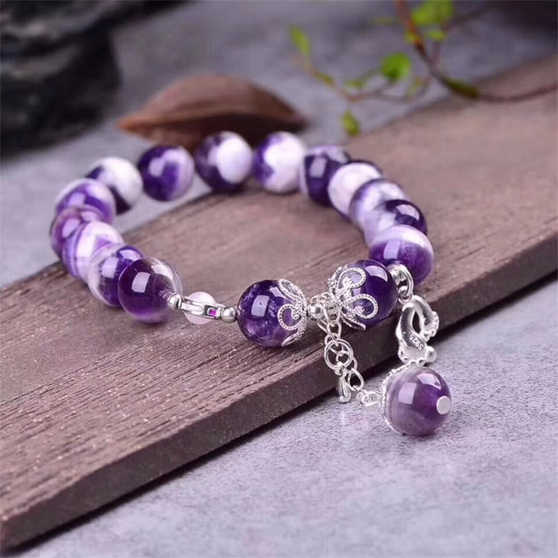 Pulsera con dije de corazón de amor para pies curativos con amatista natural de plata de ley 925 con Buddha Stones - image 2