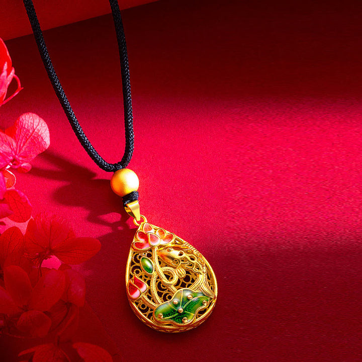 Buddha Stones Koi pez flor de loto hoja cobre suerte collar colgante - image 3