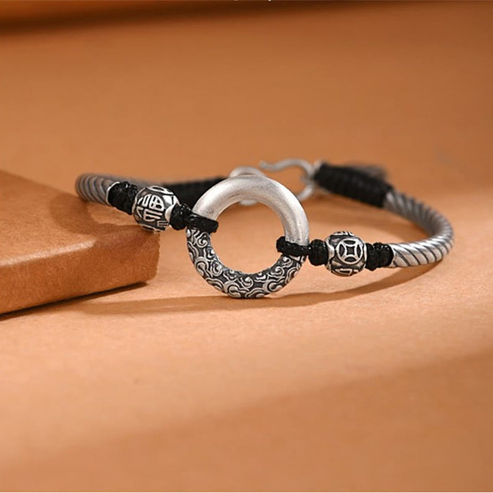 Pulsera de plata de ley 999 con Buddha Stones , hebilla de la paz, moneda de cobre, nubes auspiciosas, pulsera de la fortuna - image 8