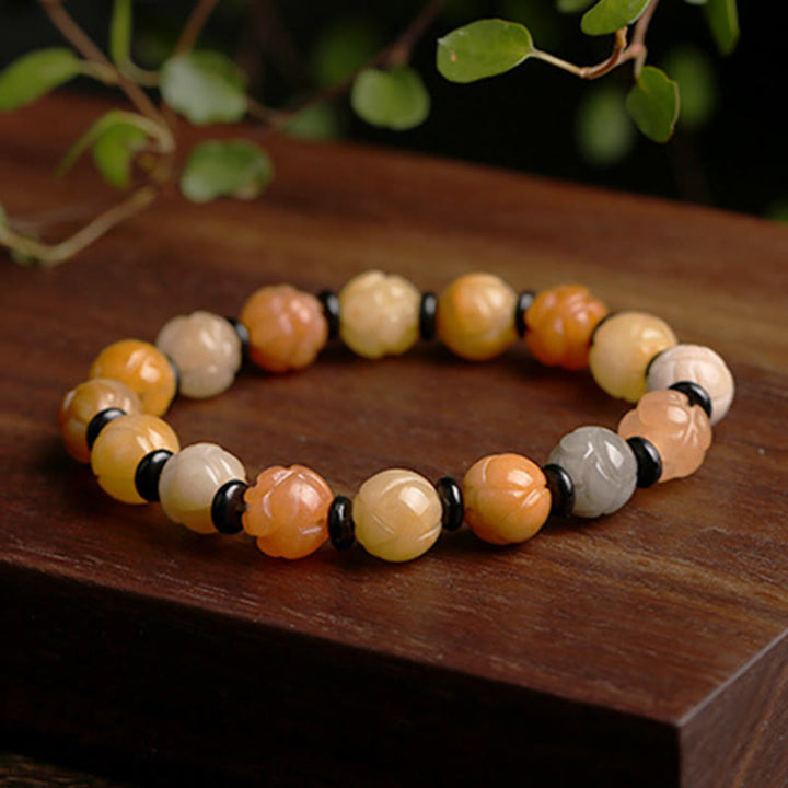 Pulsera de suerte y riqueza de loto de jade de seda dorada