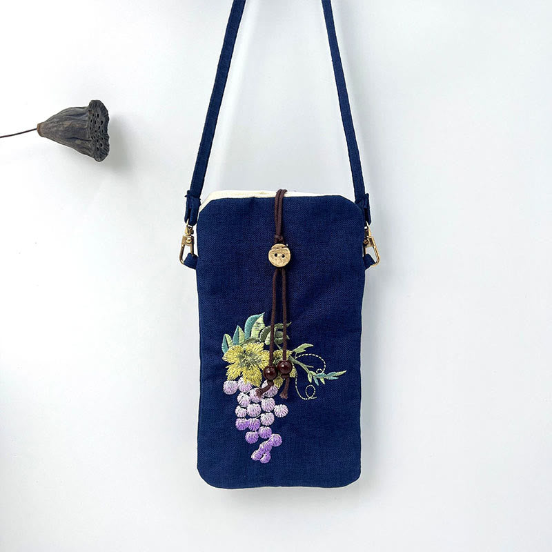 Buddha Stones, pequeñas flores bordadas, bolso de hombro, bolso para teléfono móvil, 11*20cm