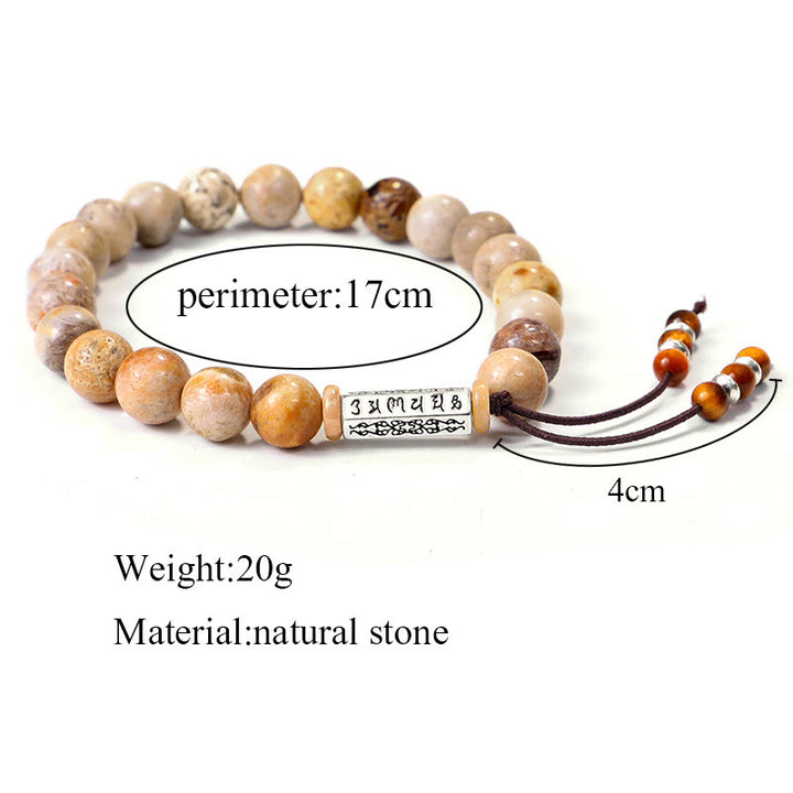 Pulsera fortalecida Om Mani Padme Hum de piedra desgastada